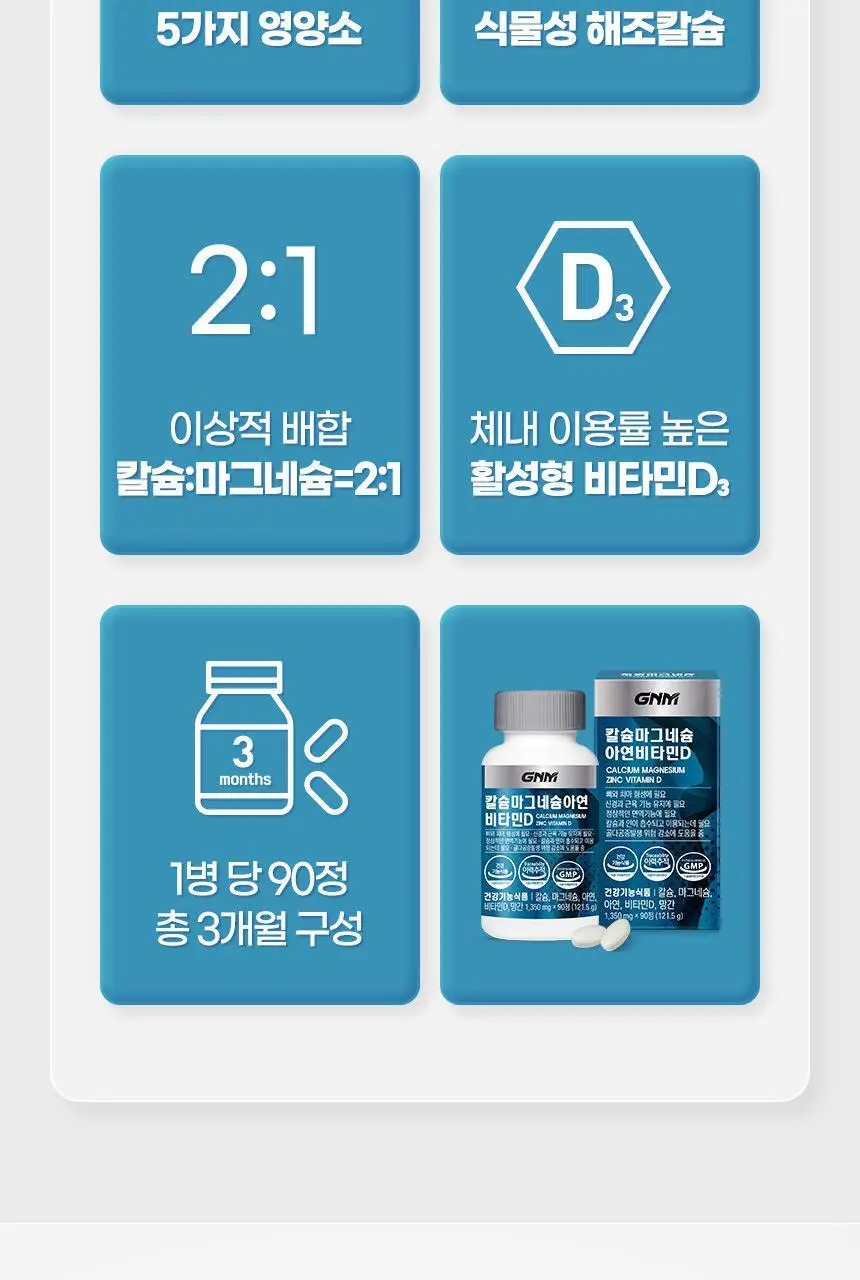 [이성경 PICK] GNM 칼슘 마그네슘 아연 비타민D 90정 1병 (총 3개월분) 칼마디 상세페이지 7